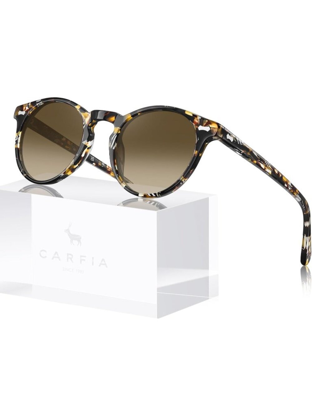 Women's Brown Comfort Vintage Round Acetate Polarized Sunglasses UV Protection